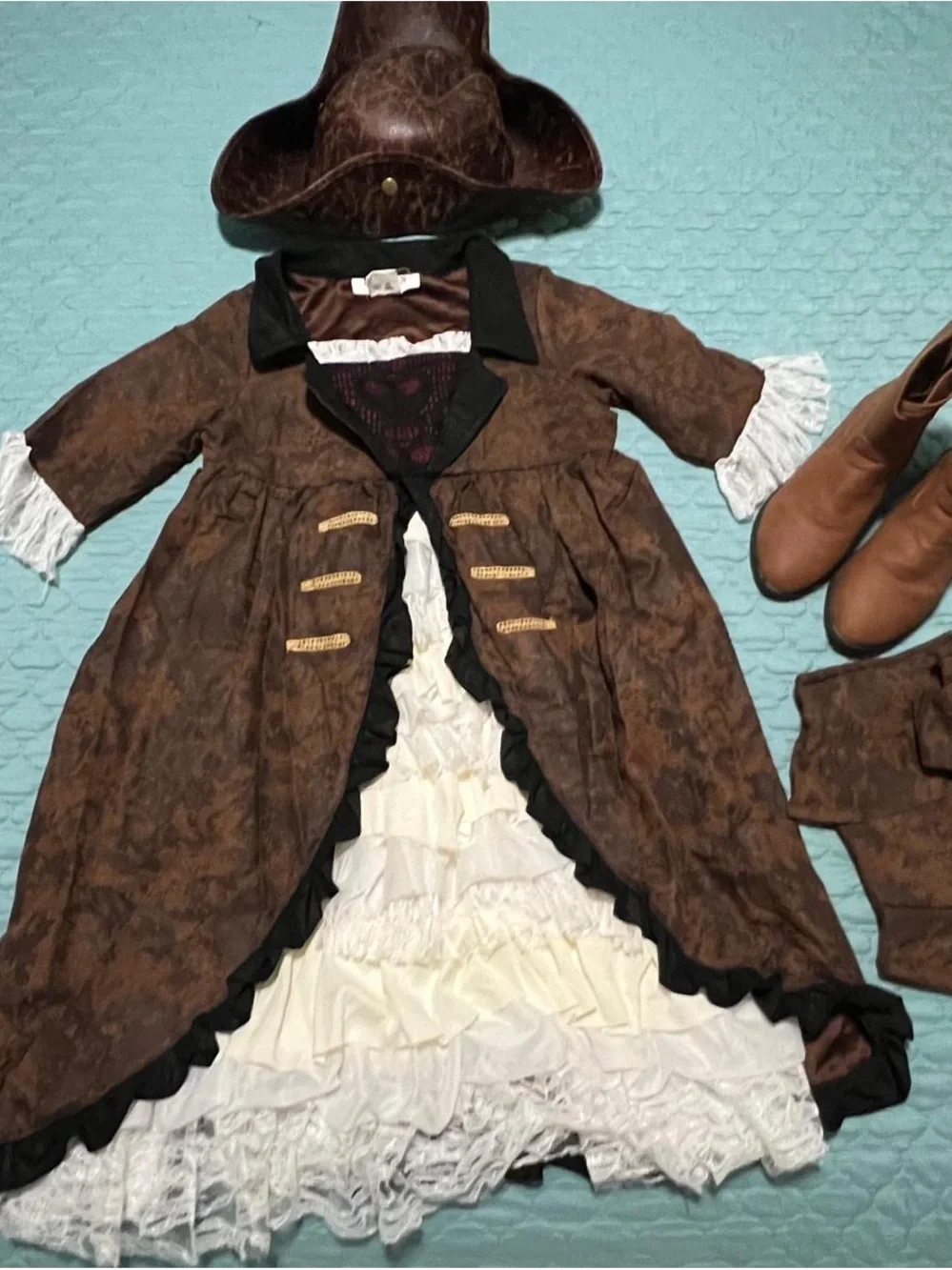 Brown Pirate Dress Costume with White Petticoat - Kids Costume ///BOOTS Size 2